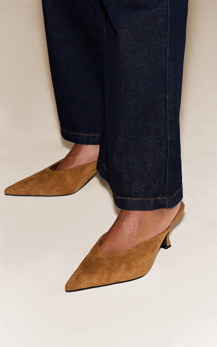 Tan Suede Kitten Heeled Mule