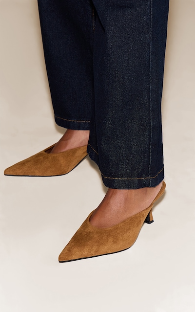 Tan Suede Kitten Heeled Mule