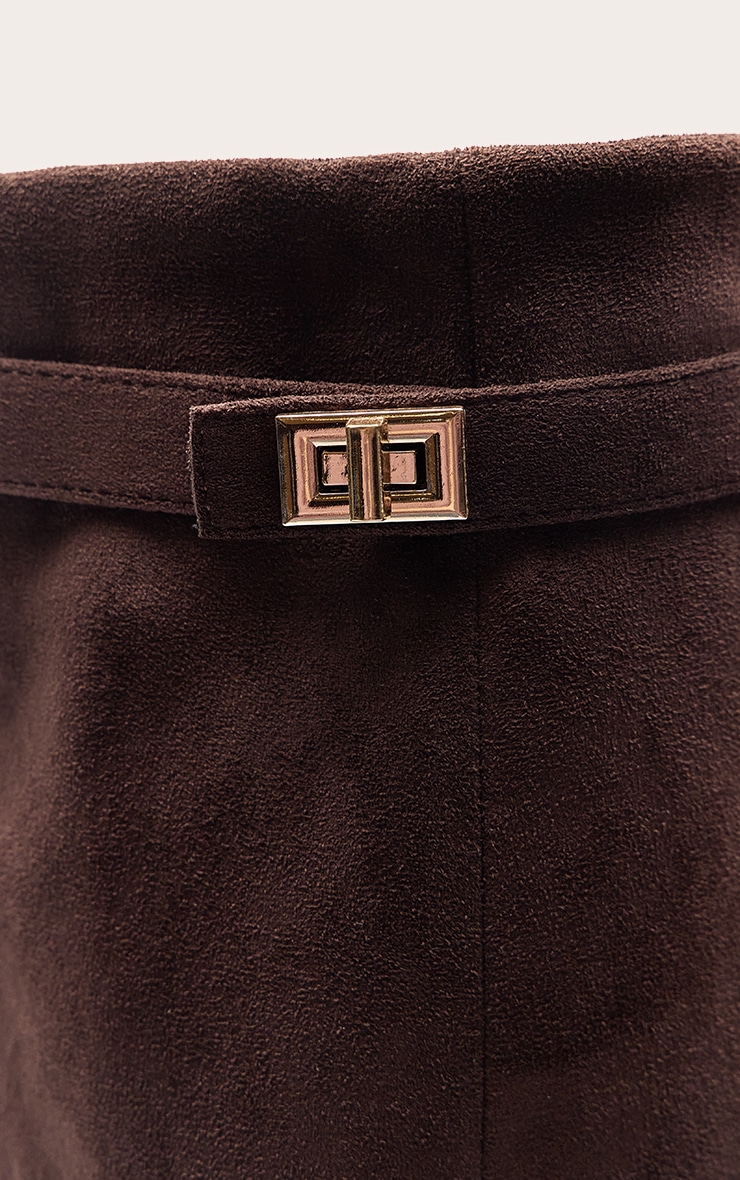 Bottes hautes repliées en suédine chocolat talon carré image 5