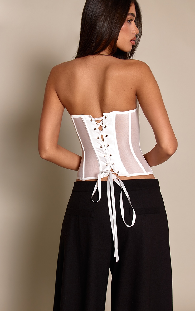 White Mesh Structured Lace Up Corset image 2