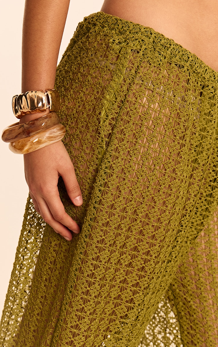 Plus Olive Crochet Low Waist Wide Leg Beach Pants image 4