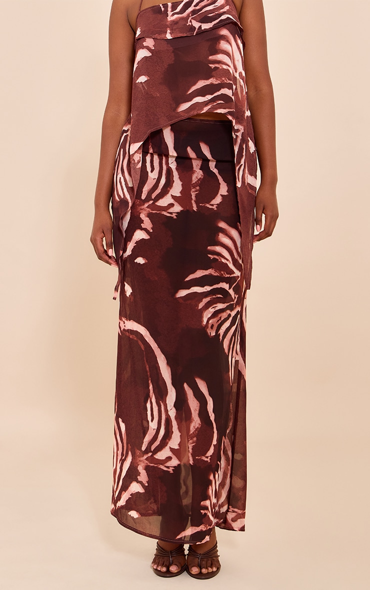 Brown Chiffon Floral Mid Rise Maxi Skirt image 2