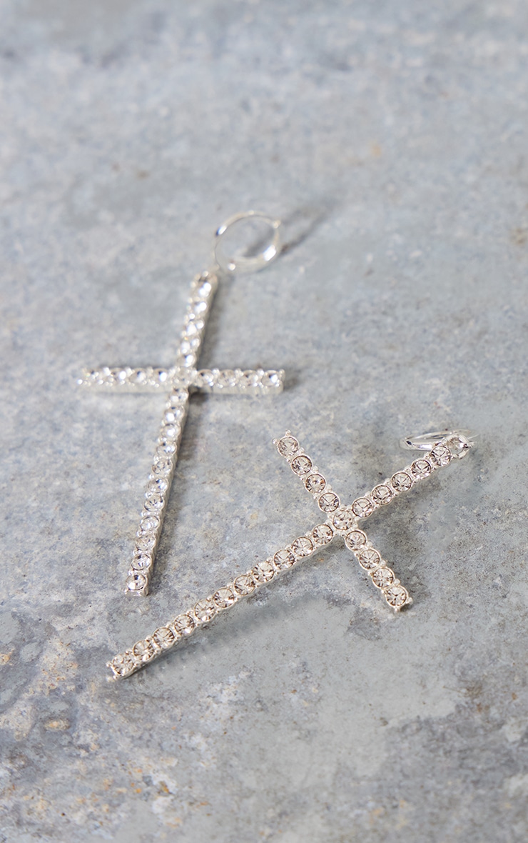 Silver Diamante Cross Statement Earrings image 2