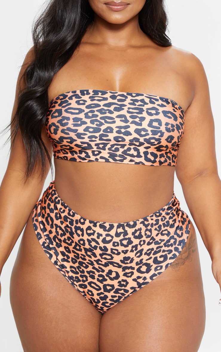 Plus Orange Leopard Print High Rise Bikini Bottom