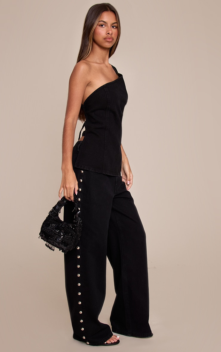 Petite Black Studded Mid Rise Jeans