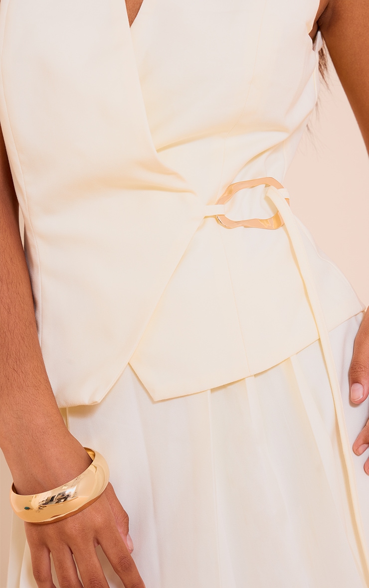 Petite Cream Woven Trim Tie Waist Coat image 4