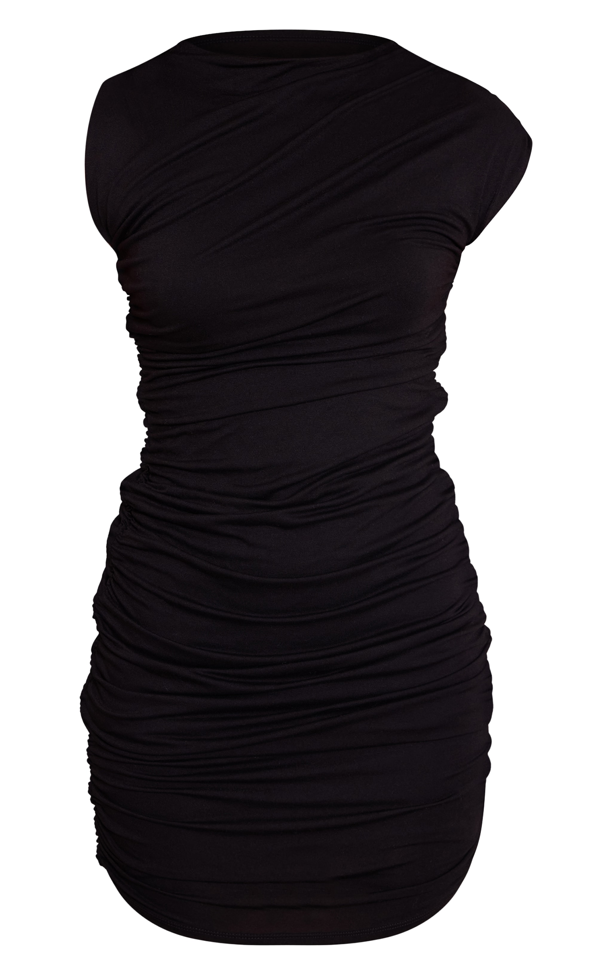 Mini robe asymétrique noire froncée image 5