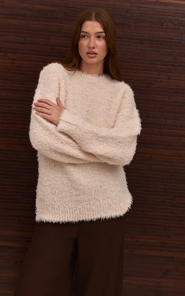 Pull oversize en maille tricot teddy crème image 4