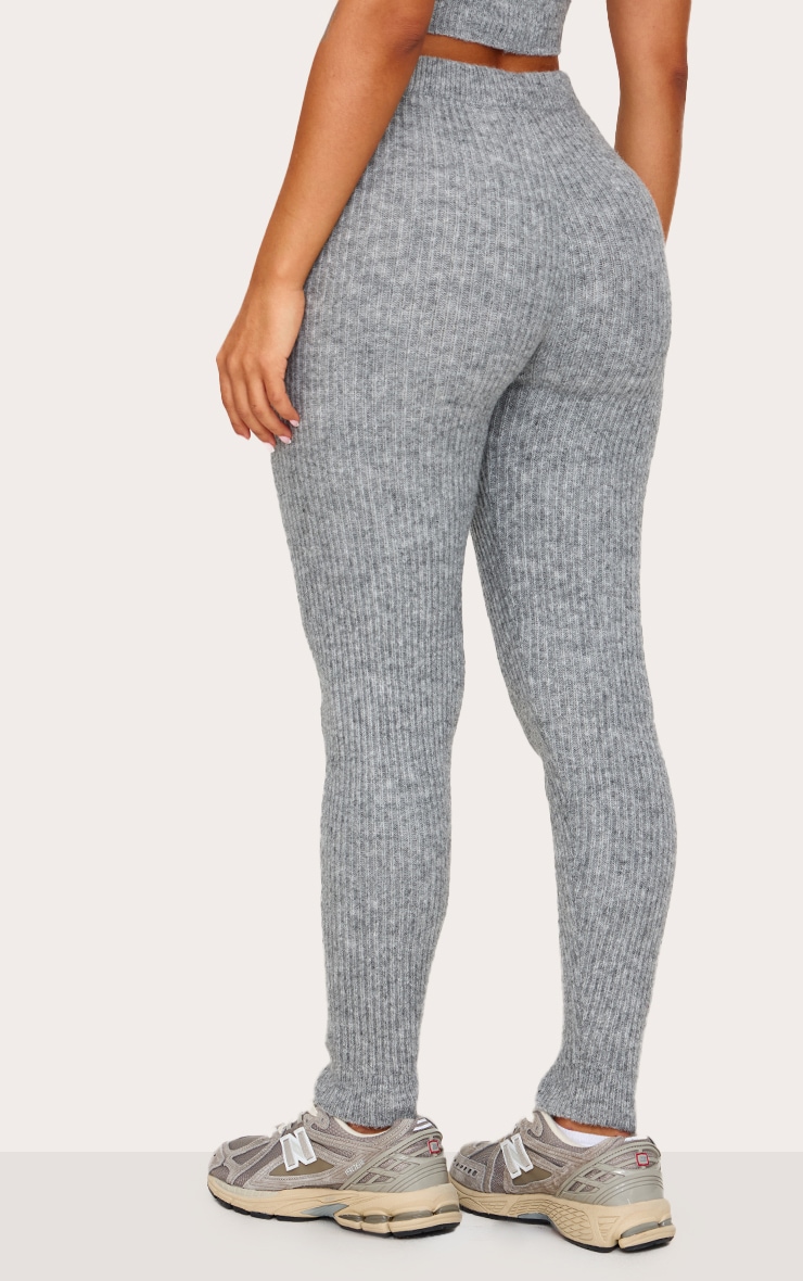 Petite Grey Marl Rib Knit Leggings image 3