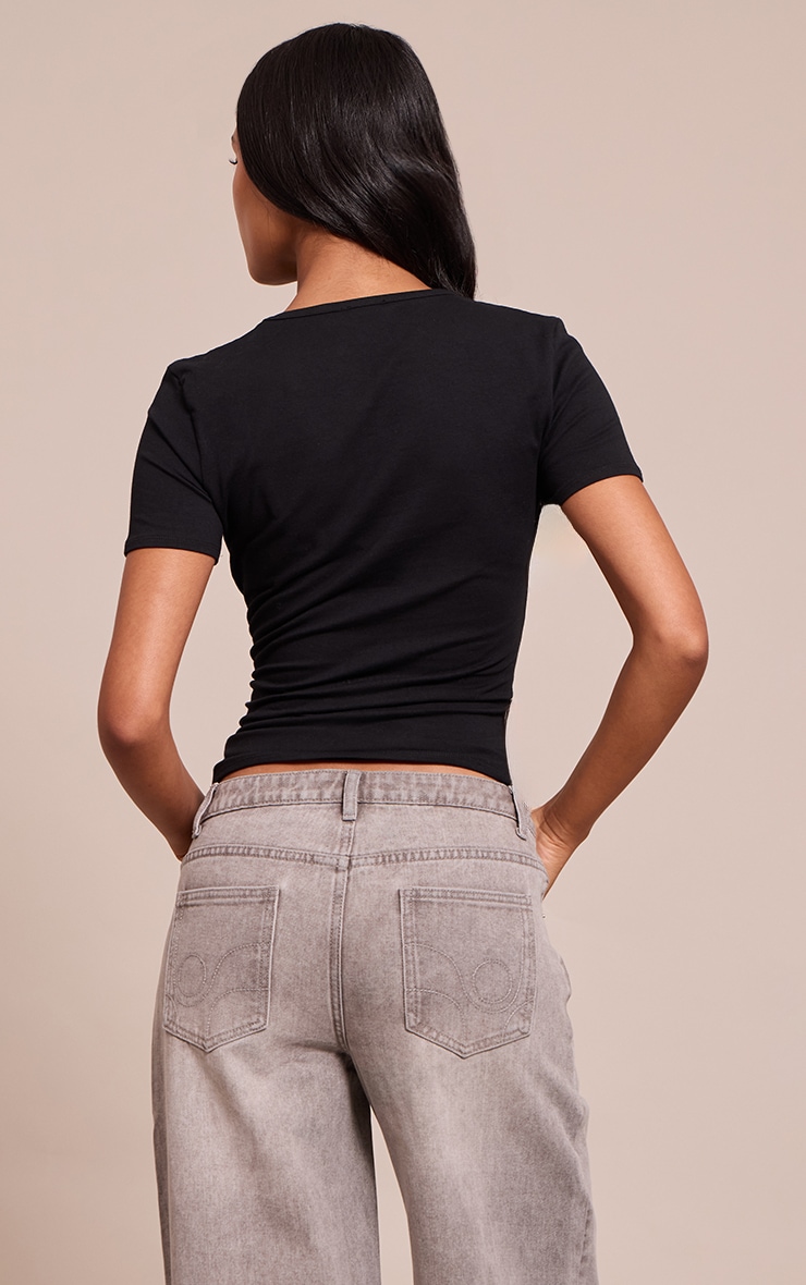 Tall Black Cotton Crew Neck Longline Short Sleeve T-shirt image 2