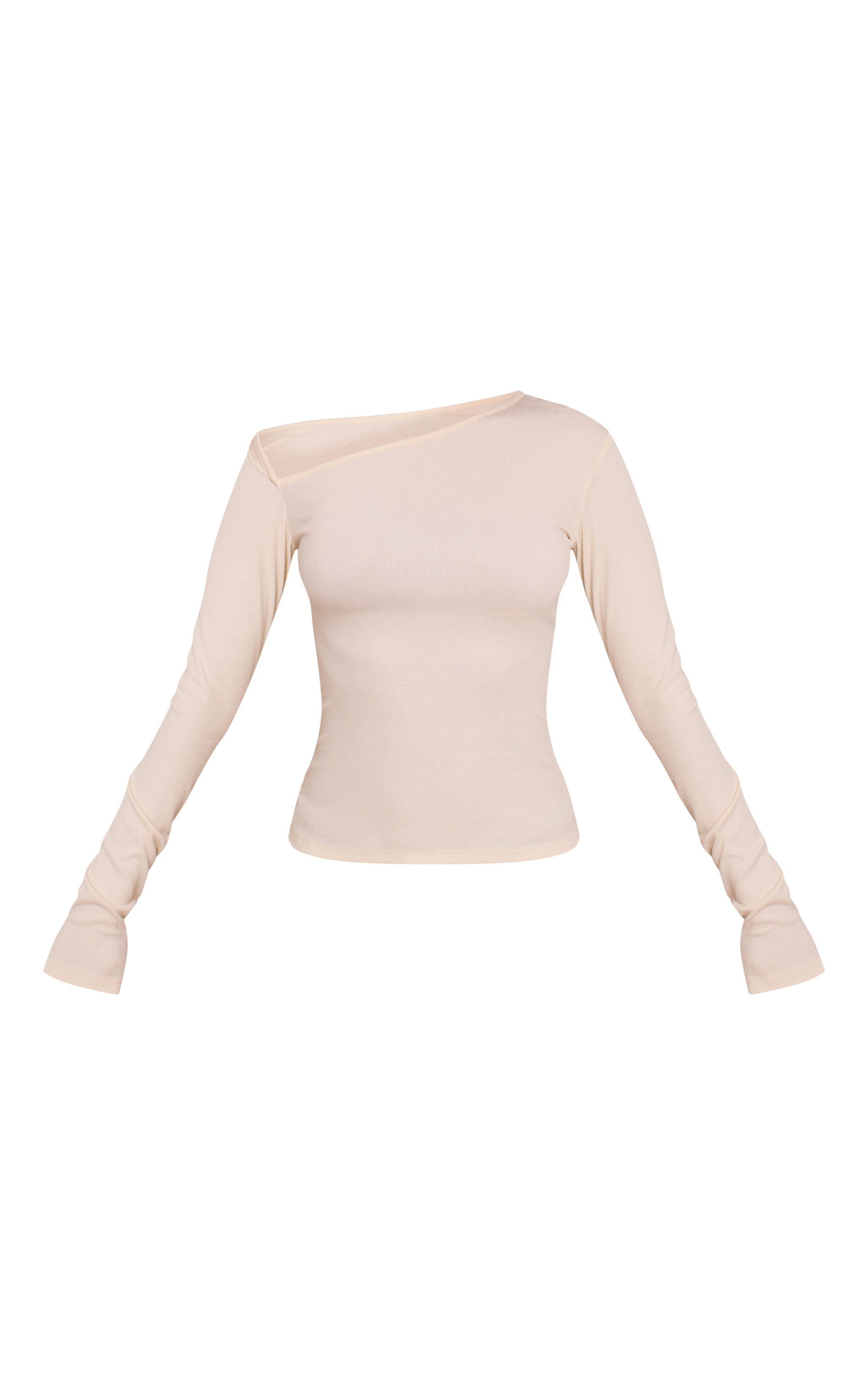 Cream Soft Rib Asymmetric Detail Fitted Longline Top image 5