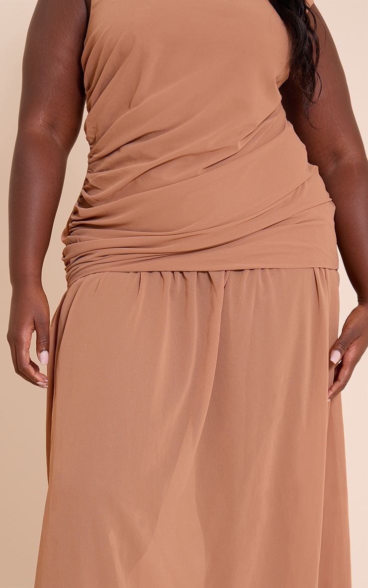 Plus Chocolate Chiffon Ruched Dropped Waist Sleeveless Maxi Dress image 4