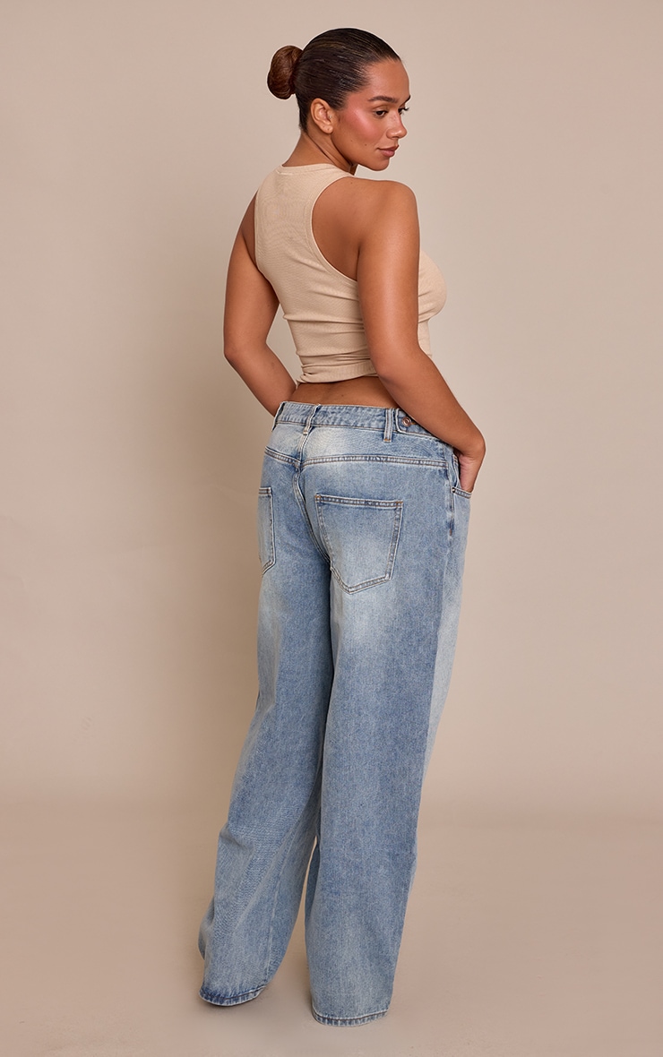 Shape Mid Blue Dipped Waist Side Adjuster Barrel Leg Denim Jeans image 3