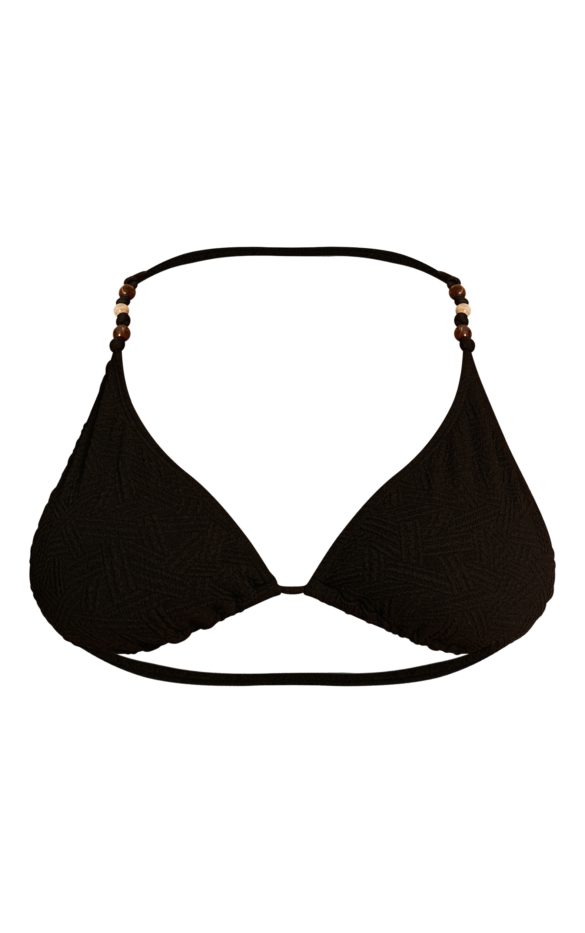 Plus Black Textured Bead Trim Triangle Bikini Top image 5
