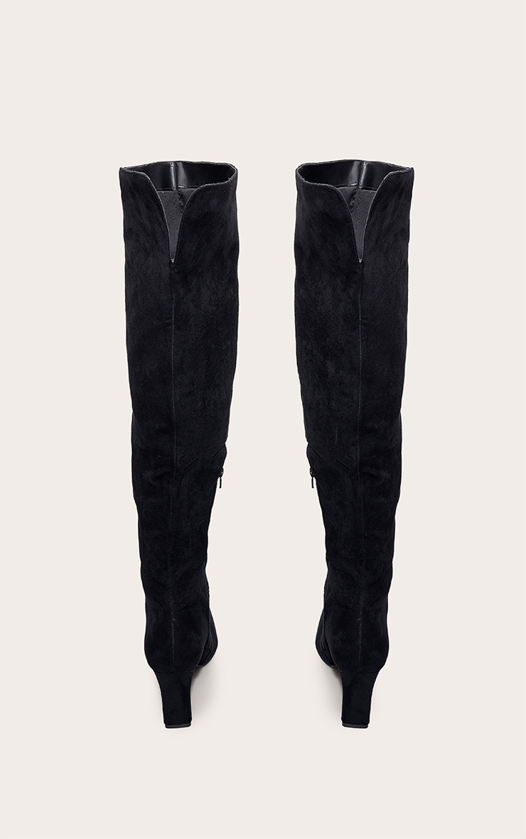Black Wide Fit Suede Point Toe Block Heeled Over The Knee High Boot image 4
