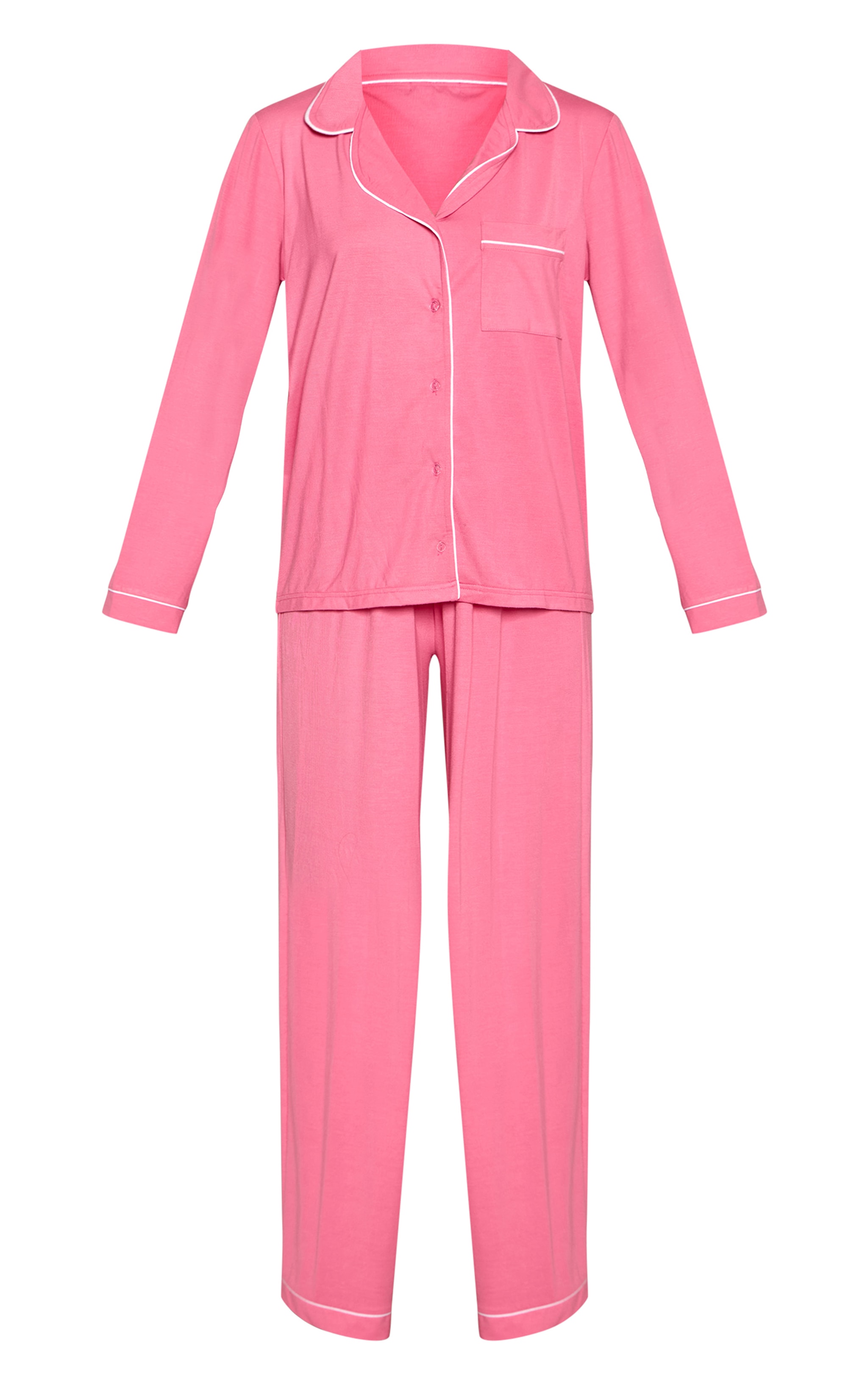 Hot Pink Soft Jersey Piping Long Sleeve and Pant PJ Set  image 5