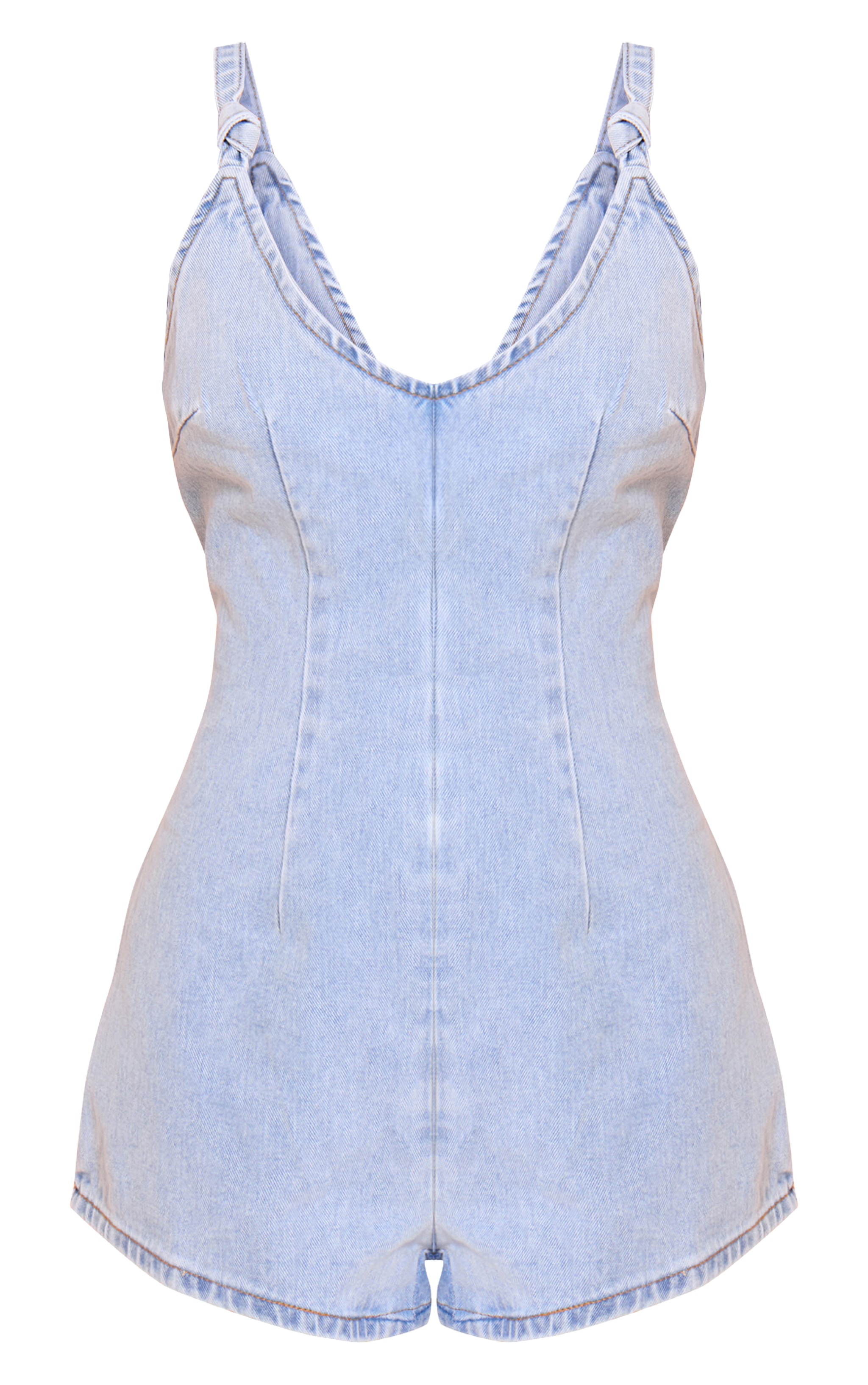 Petite Light Blue Knot Strap Denim Romper image 5