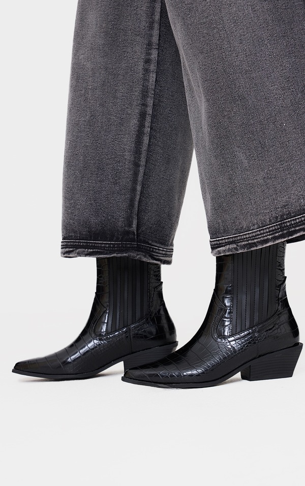 croc black ankle boots