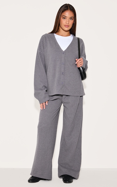 Charcoal Heavy Brushed Rib Slouchy Wide Leg Pants