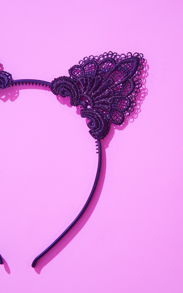 Black Lace Cat Ears Headband Accessories PrettyLittleThing