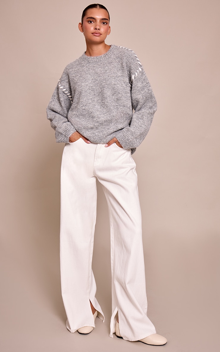 Grey Blanket Stitch Knit Jumper image 3
