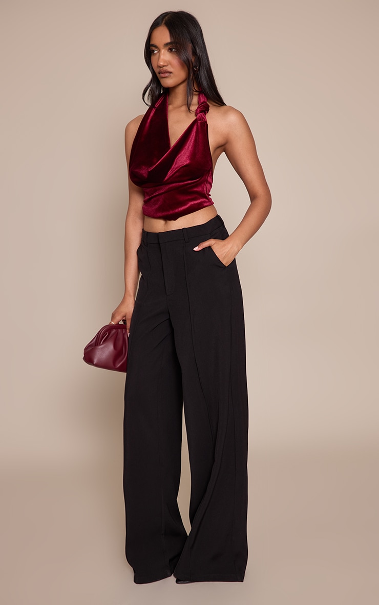 Burgundy Velvet Cowl Neck Long Top image 3