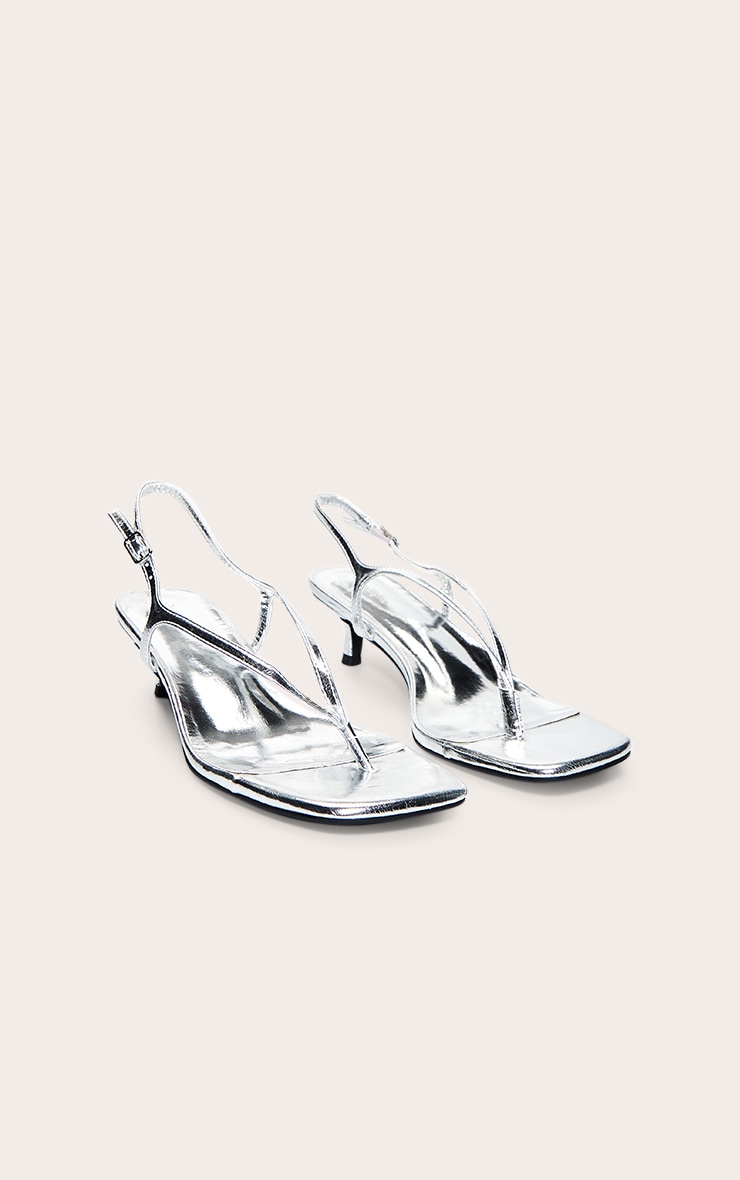 Silver Metallic Toe Thong Kitten Heeled Sandal image 4