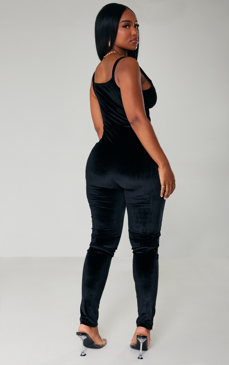 Shape Black Velvet Cut Out Front Jumpsuit image 2