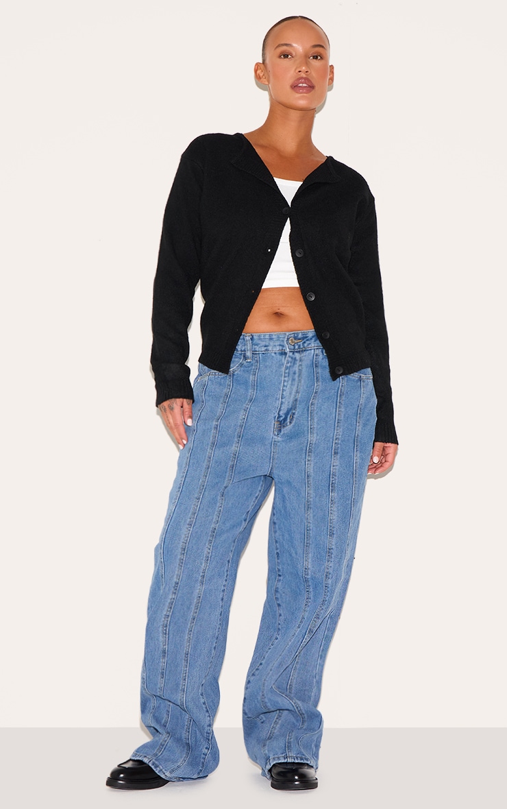 Plus Blue Seam Detail Straight Leg Jeans image 1