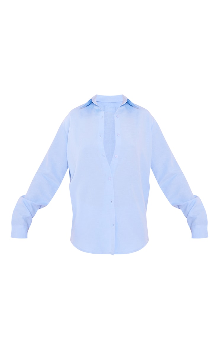 Blue Linen Look Long Sleeve Oversized Longline Shirt image 5