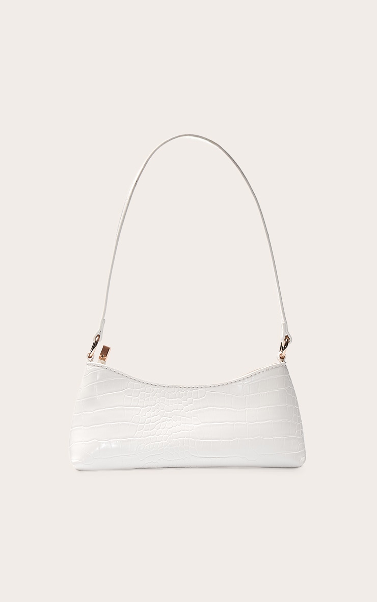 Cream Croc PU Shoulder Bag image 2
