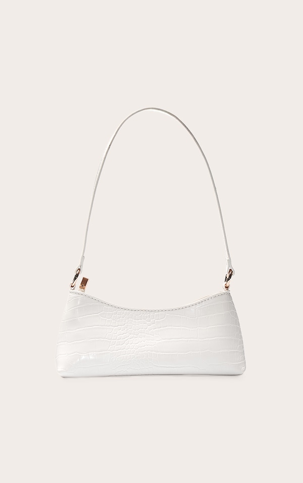 Cream Croc PU Shoulder Bag