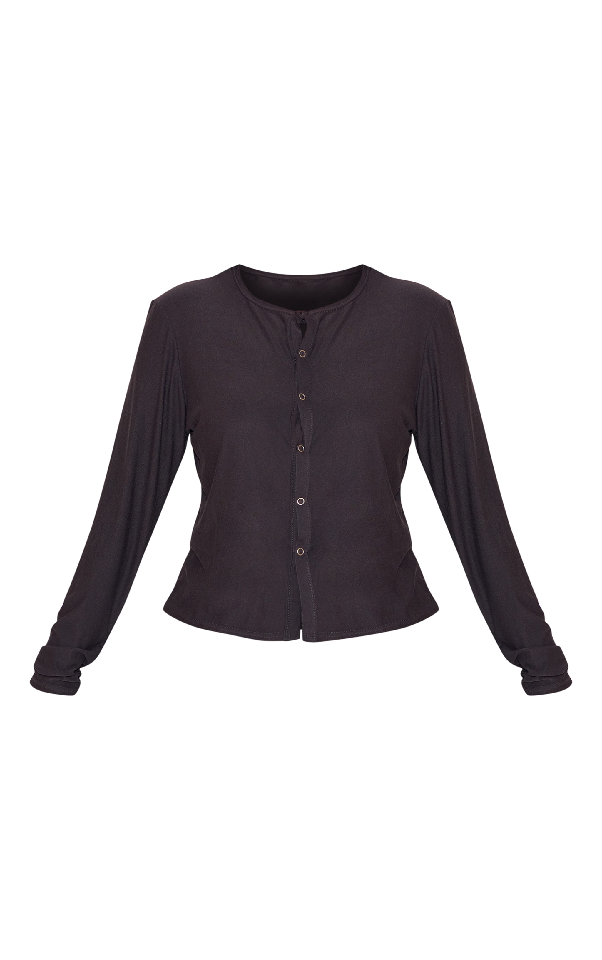 Plus Charcoal Soft Touch Popper Fitted Long Sleeve Long Top image 5