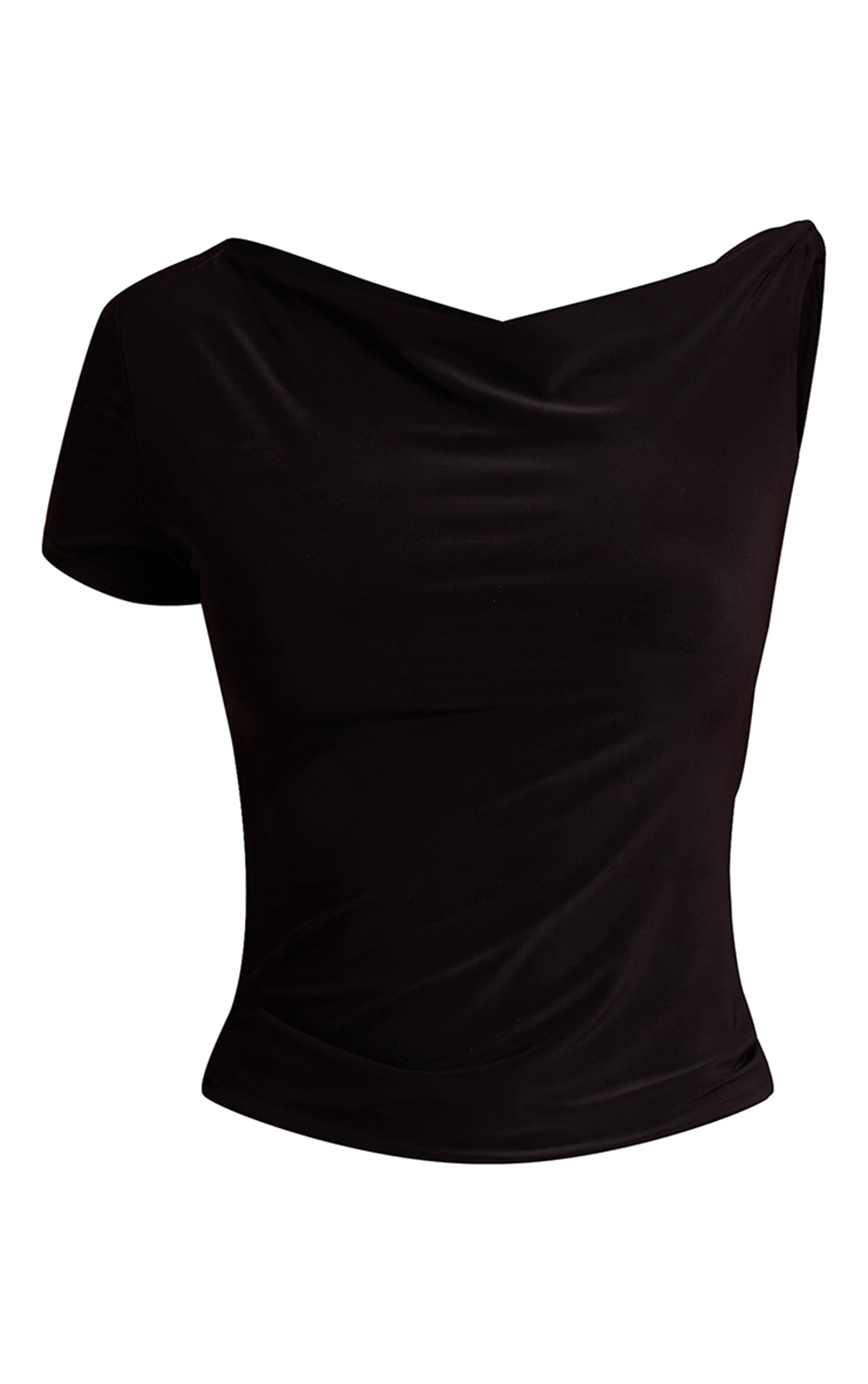 Black Double Layer Slinky Asymmetric Knot Detail Long Top  image 5