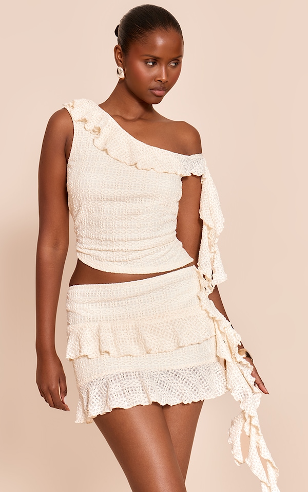 Cream Frill Detail Lace Mini Skirt