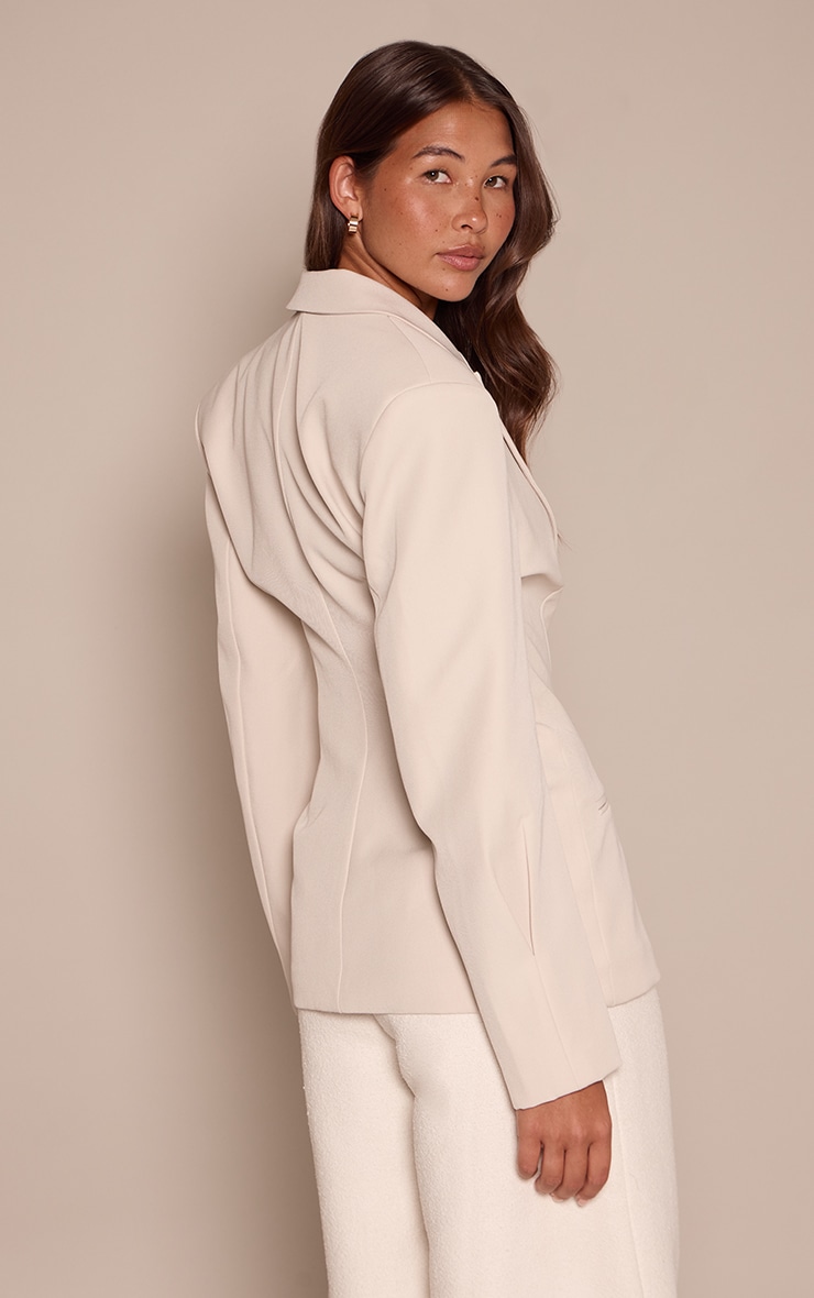 Cream Lapel Detail Button Down Cinch Waist Blazer  image 2