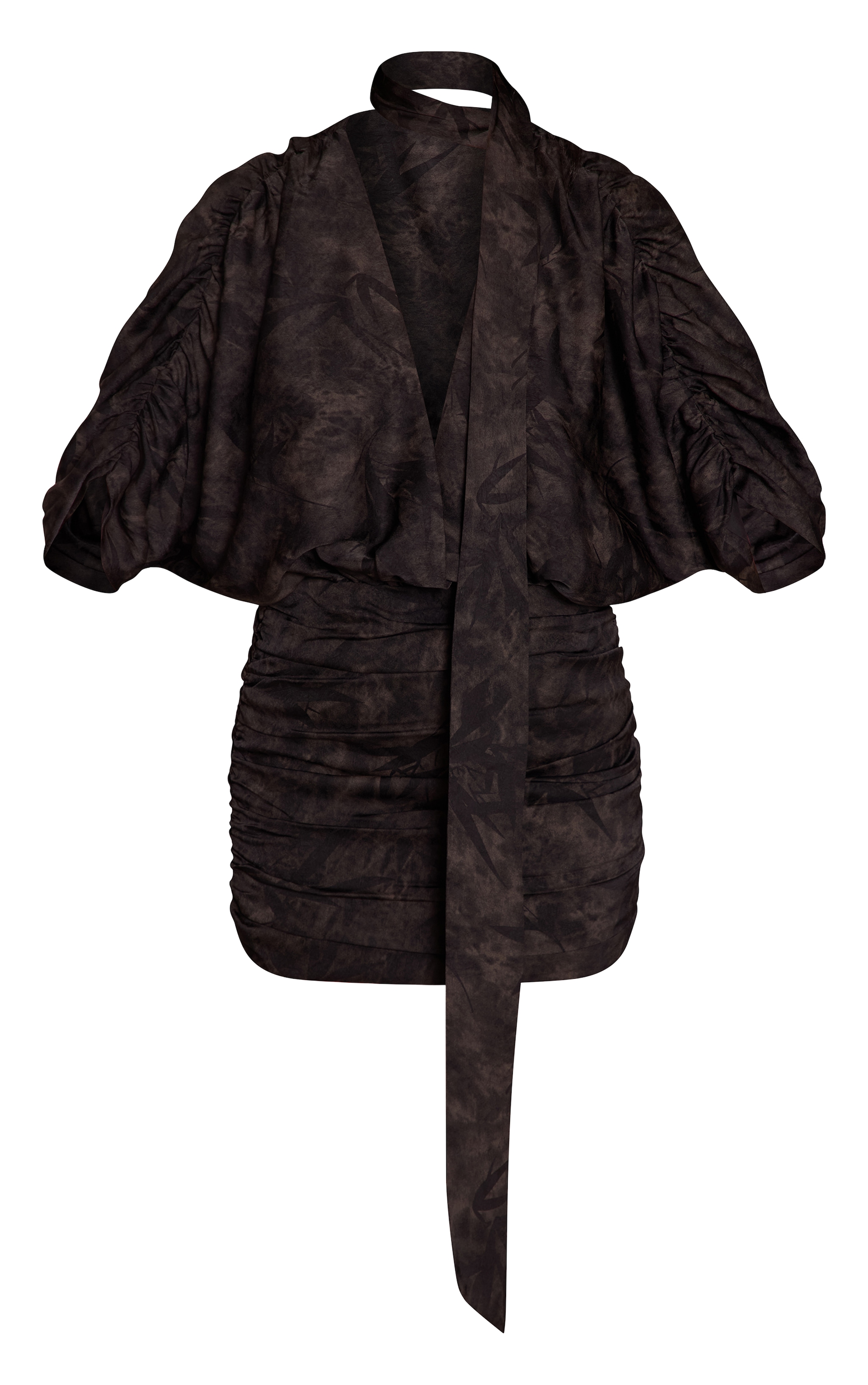 Mini robe satinée imprimé noir à col en V image 5