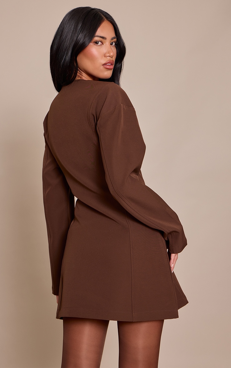 Chocolate Button Down Shift Blazer Dress image 2