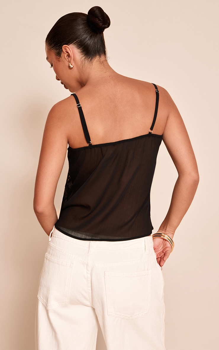 Black Sheer Chiffon Lace Detail Strappy Cami image 2