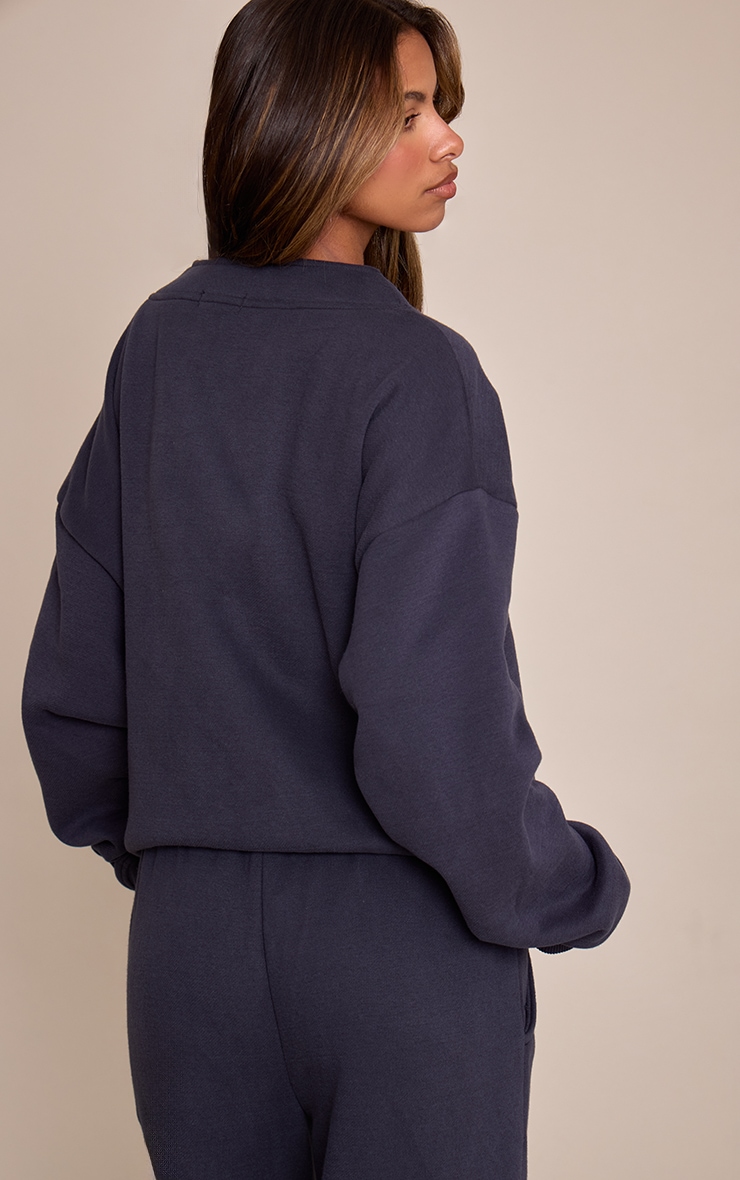 Petite Dark Navy Button Up Side Pocket Sweatshirt image 2