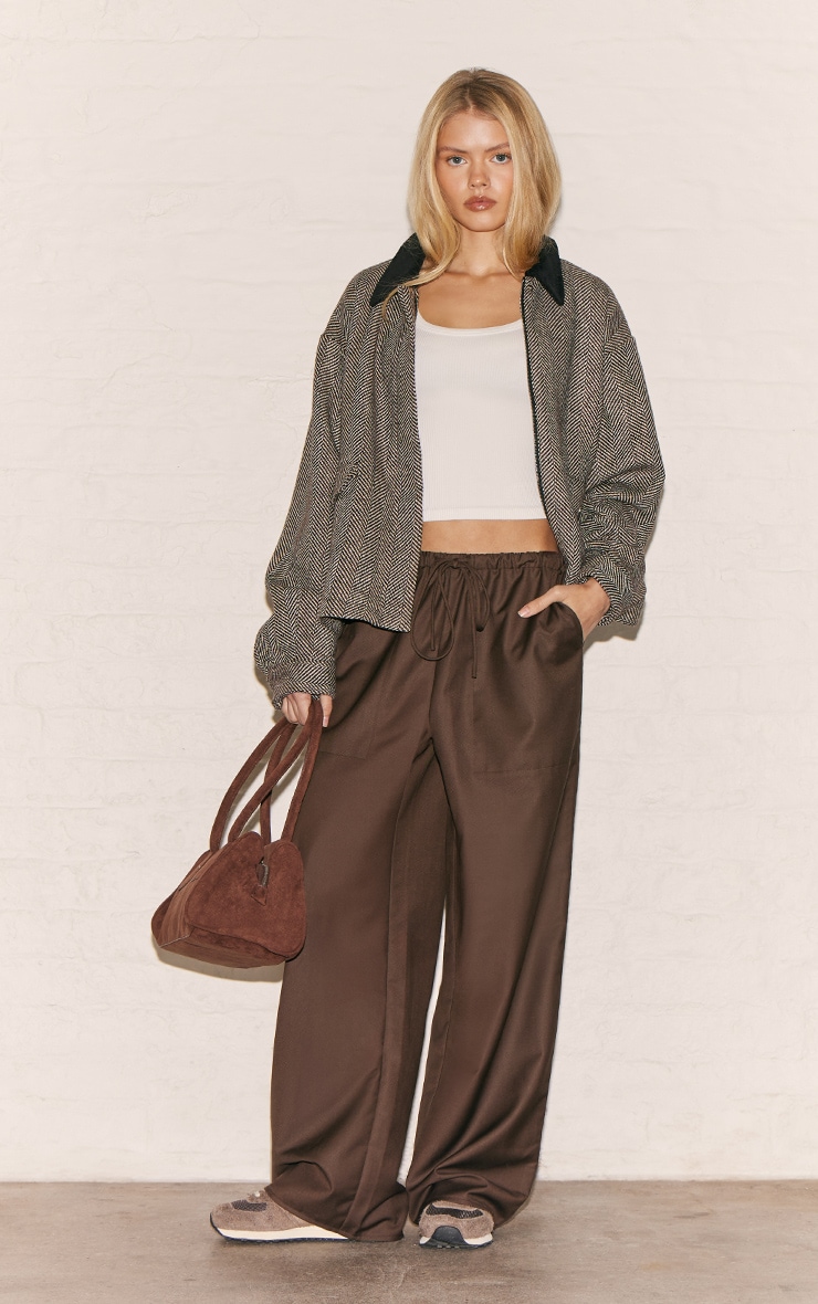 Pantalon décontracté tissé chocolat à cordons ajustables et taille basse image 1