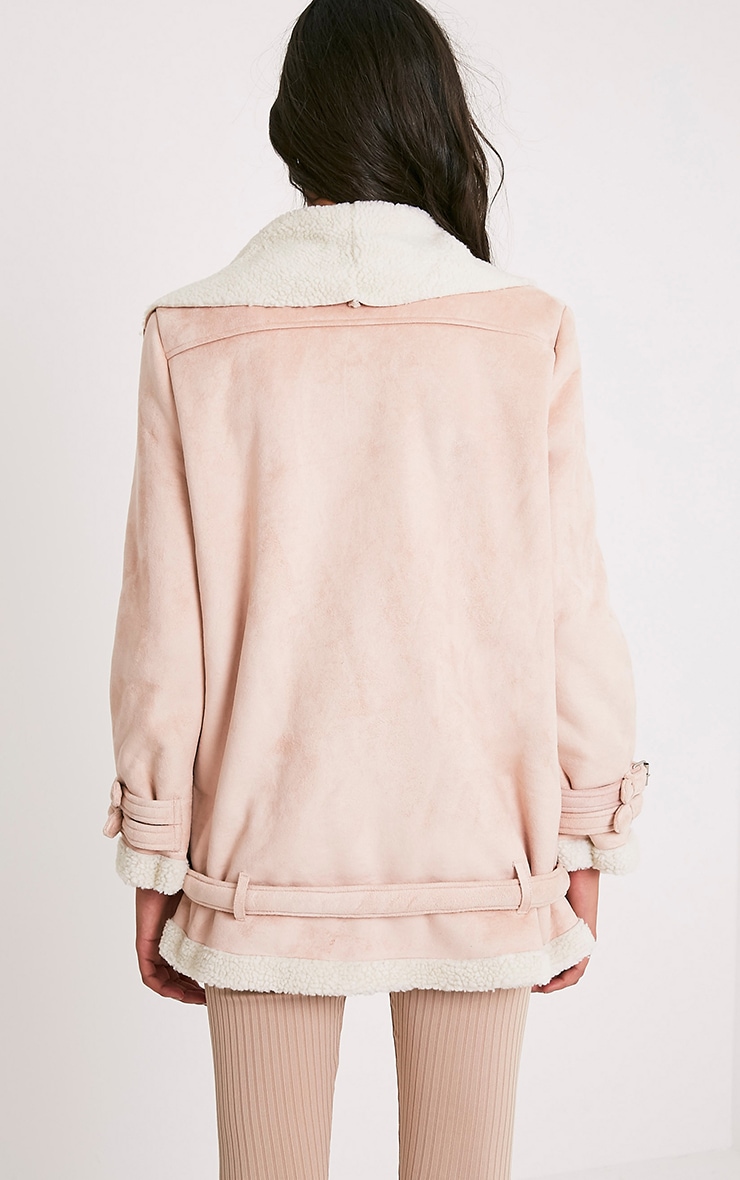 Simmi Blush Faux Suede Oversized Aviator Jacket PrettyLittleThing