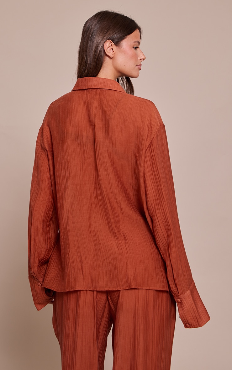 Burnt Orange Textured Oversized Deep Cuff Shirt image 2