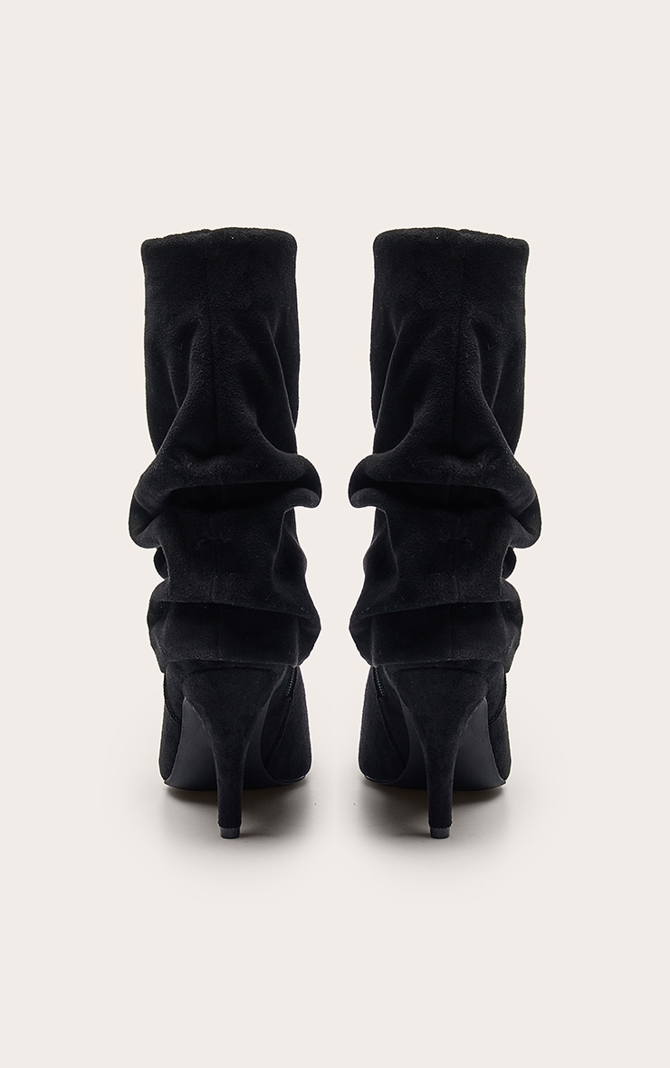 Black Faux Suede Ruched Fold Over Ankle Boots image 4