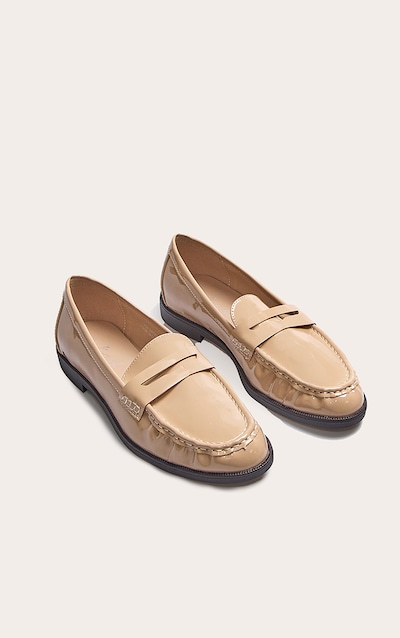 Mocha Patent PU Round Toe Loafers
