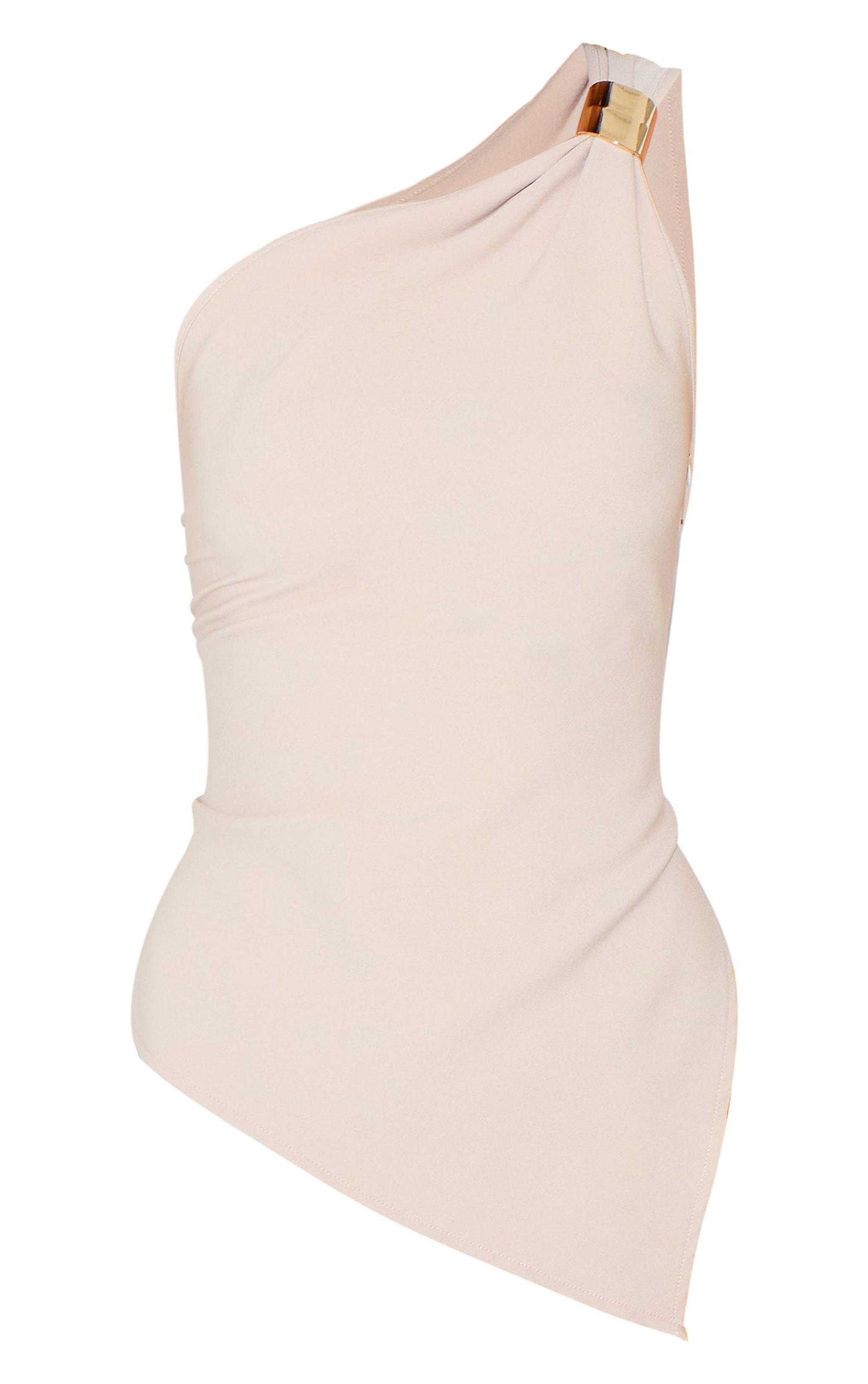 Top long asymétrique crème à épaule unique et empiècement image 5