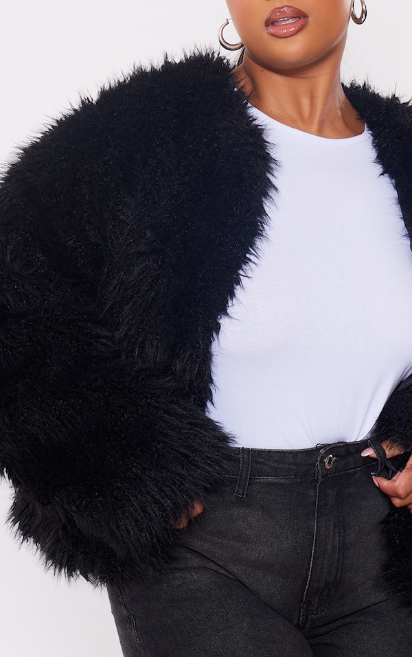 Plus Black Shaggy Faux Fur Coat Plus Size PrettyLittleThing