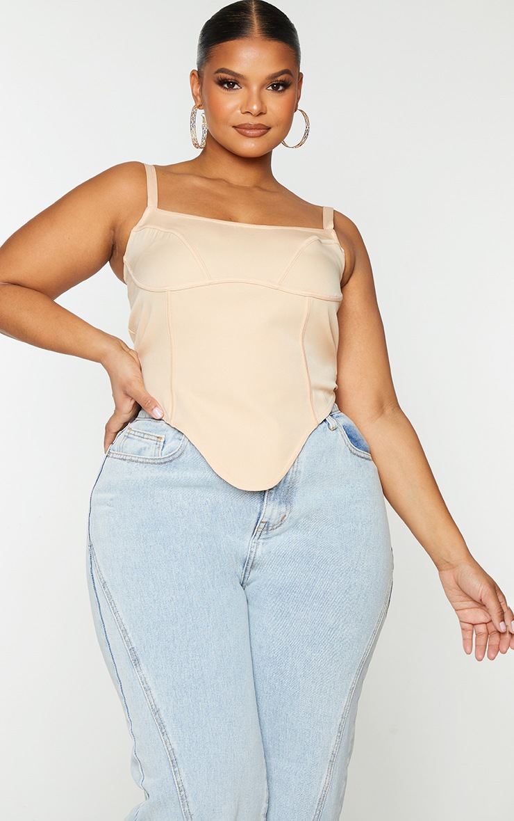 Plus Stone Curve Hem Corset Top