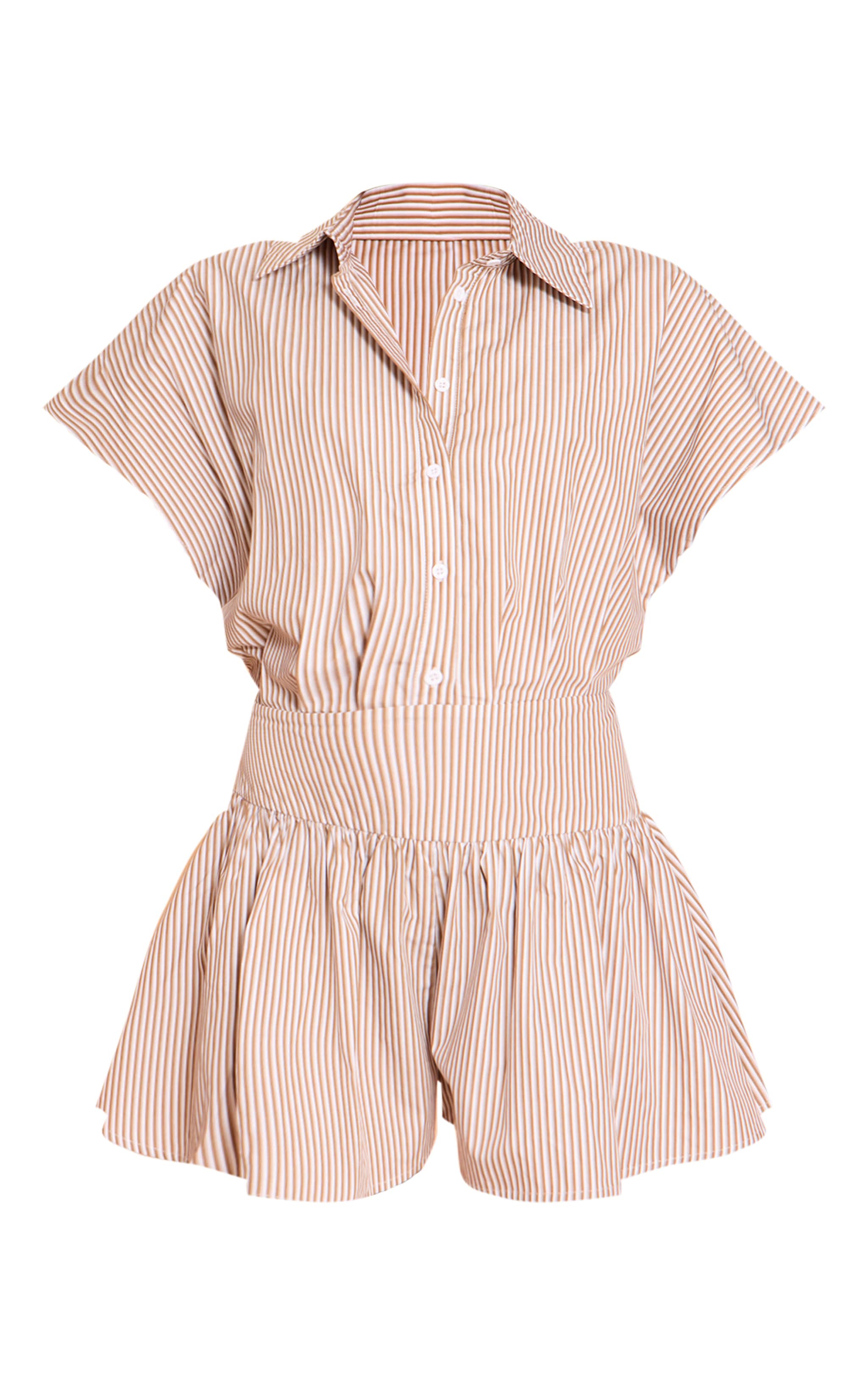 Chocolate Woven Striped Cinched Romper image 5