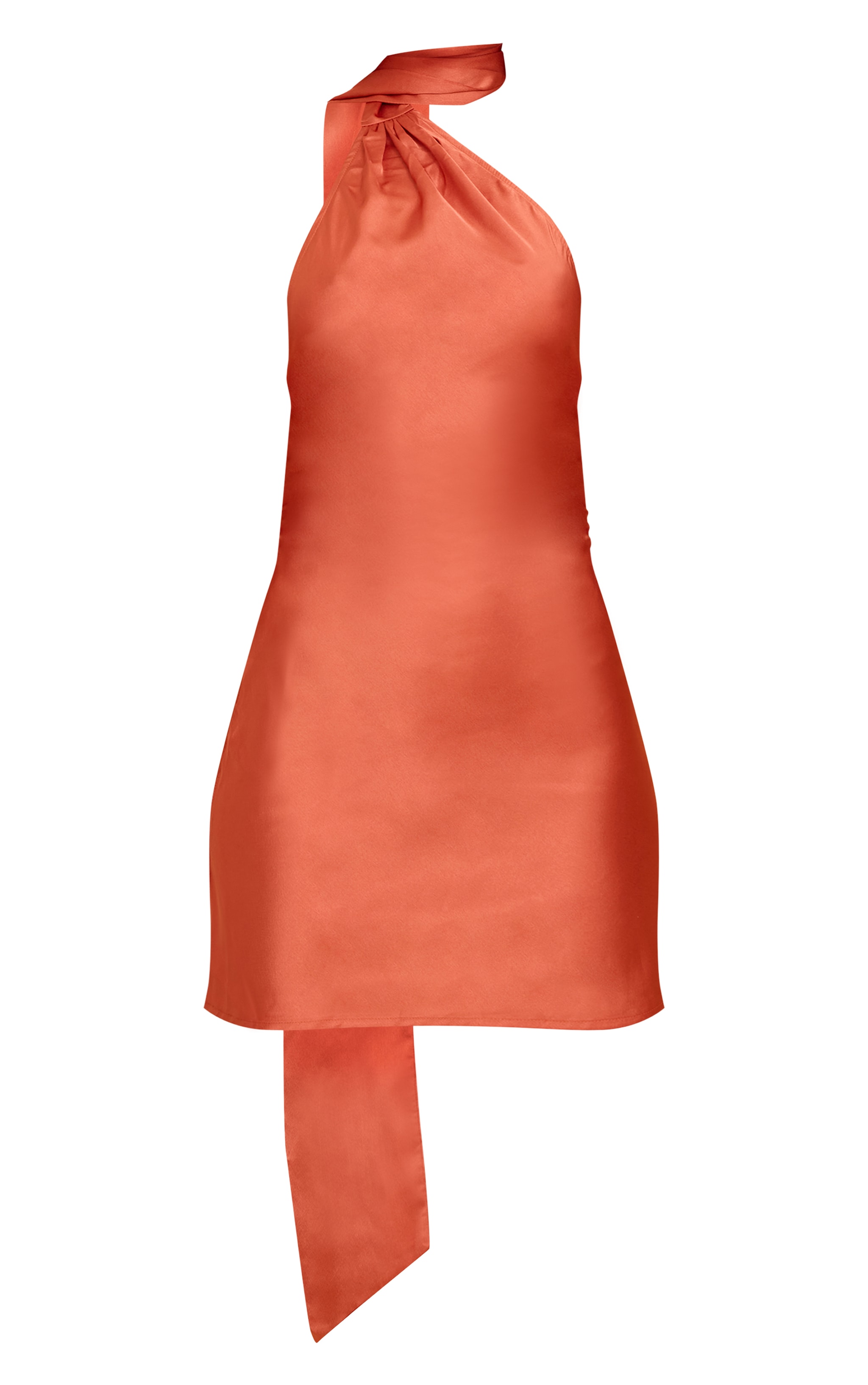 Tall Burnt Orange Satin Scarf Detail Bodycon Dress image 5